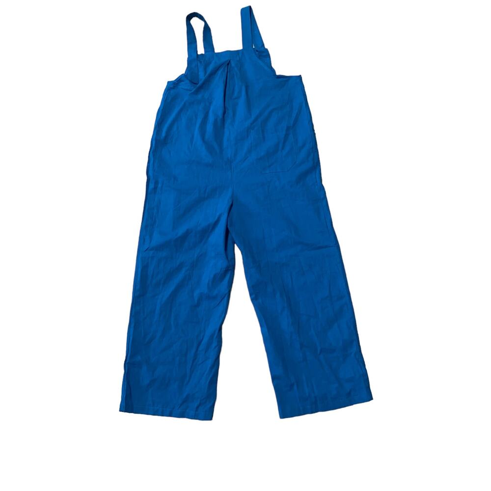 Pleated Sleeveless Straight Leg Cropped Overall Jumpsuit in Blue Size Large - Picture 4 of 7